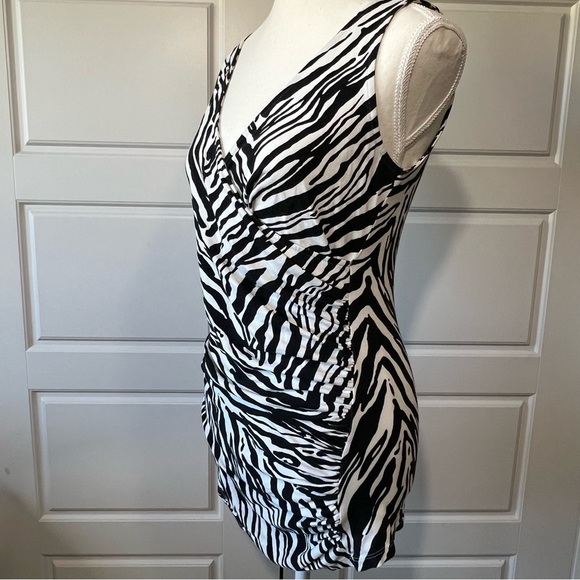 Express‎ Zebra Print Sleeveless Dress Ruched Bodycon Mini Dress Animal Print Med - Picture 2 of 5